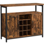 VASAGLE Comoda tip bufet, cu 2 usi si suport pentru sticle vin, stil industrial, 100x35x81cm, maro rustic si negru