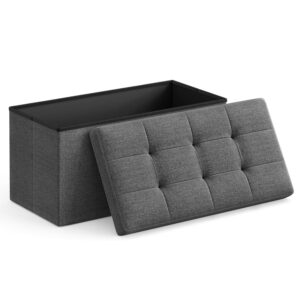 SONGMICS Összecsukható zsámoly puha ülőfelülettel, tárolóhely 80 liter, maximum 300kg, 76x38x38cm, sötétszürke
