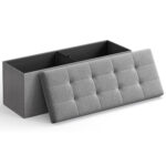 SONGMICS Összecsukható zsámoly puha ülőfelülettel, tárolóhely 131 liter, maximum 300kg, 110x38x38cm, szürke