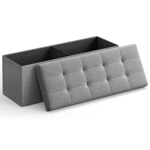 SONGMICS Összecsukható zsámoly puha ülőfelülettel, tárolóhely 131 liter, maximum 300kg, 110x38x38cm, szürke