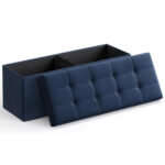 SONGMICS Taburet pliabil cu sezut moale, spatiu de depozitare 131litri, maxim 300kg, 110x38x38cm, albastru inchis