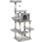 FEANDREA Játszókészlet macskáknak, fa, fekhellyel és búvóhellyel, 55x50x164 cm, világosszürke