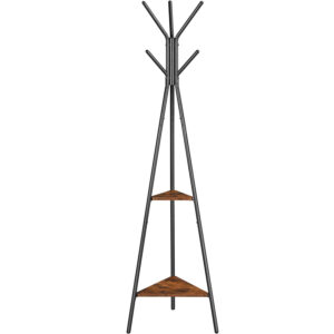 VASAGLE Cuier metalic, cu ​​2 rafturi MDF, inaltime 179cm, stil industrial, maro rustic si negru