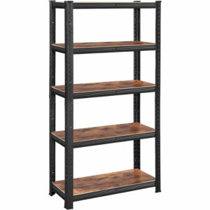 SONGMICS Moduláris fém keretes polc tároláshoz, 5 polc, 150x75x30cm, terhelés 650 kg, rusztikus barna