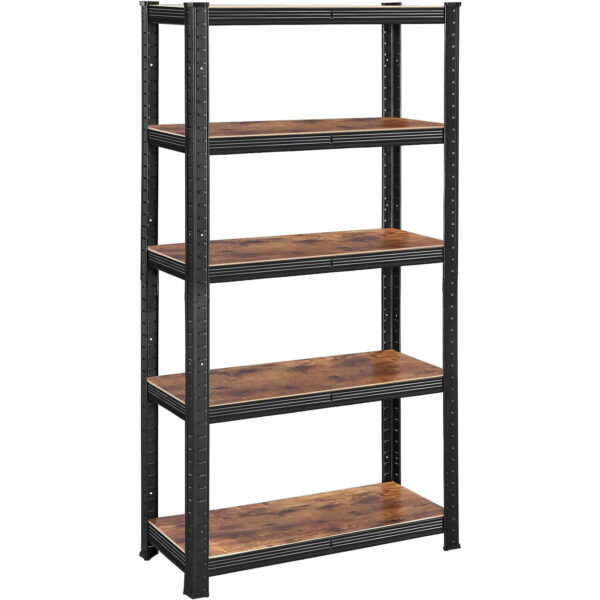 SONGMICS Moduláris fém keretes polc tároláshoz, 5 polc, 150x75x30cm, terhelés 650 kg, rusztikus barna