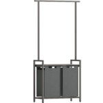 (DL) VASAGLE Cos de rufe, 2 compartimente, saci de rufe detasabili, 1 raft, tija umerase, 2x46L, 73x33x175cm, gri