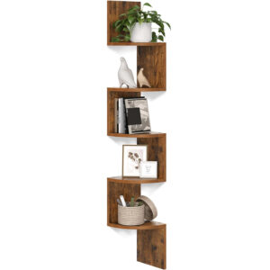VASAGLE Raft de colt plutitor pe 5 niveluri, din lemn, 20x20x128cm, maro rustic