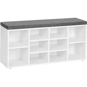 VASAGLE Előszoba pad cipőtartóval, 10 rekeszes, párnával, 104x48x30cm, fehér