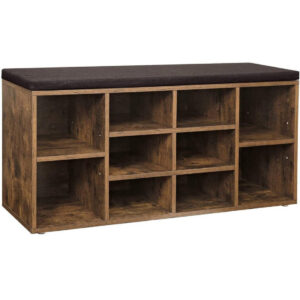 VASAGLE Előszoba pad cipőtartóval, 10 rekeszes, párnával, 104x48x30cm, rusztikus barna