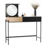 Parma fésülködő és sminkasztal, fekete, fiókos és rekeszes szekrény, tükör, 70x40x100 cm