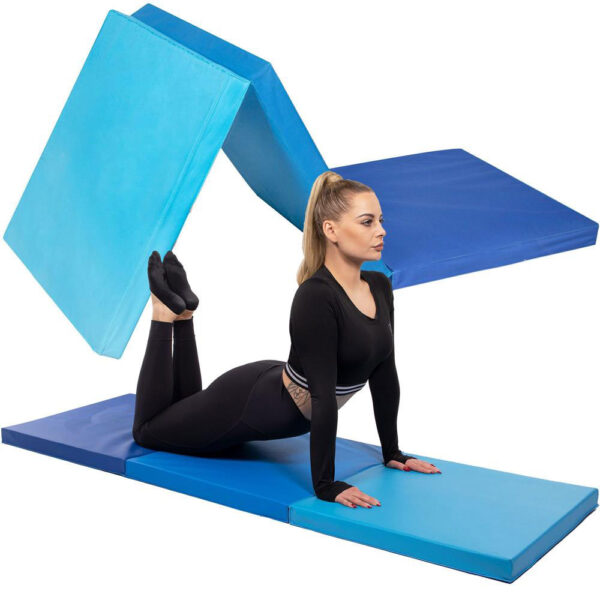 Saltea fitness groasa pentru antrenamente gimnastica, pliabila, 180x60x5,5cm, albastru - Image 9