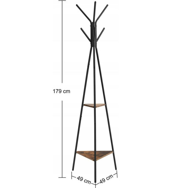 VASAGLE Cuier metalic, cu ​​2 rafturi MDF, inaltime 179cm, stil industrial, maro rustic si negru - Image 15