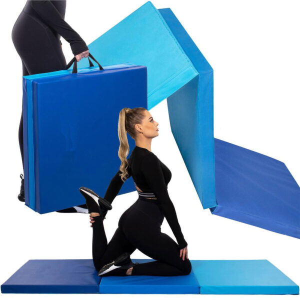 Saltea fitness groasa pentru antrenamente gimnastica, pliabila, 180x60x5,5cm, albastru - Image 10