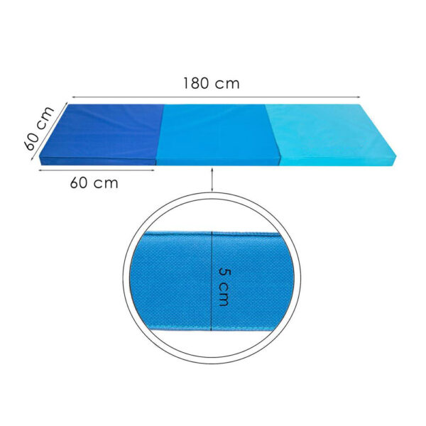 Saltea fitness groasa pentru antrenamente gimnastica, pliabila, 180x60x5,5cm, albastru - Image 12