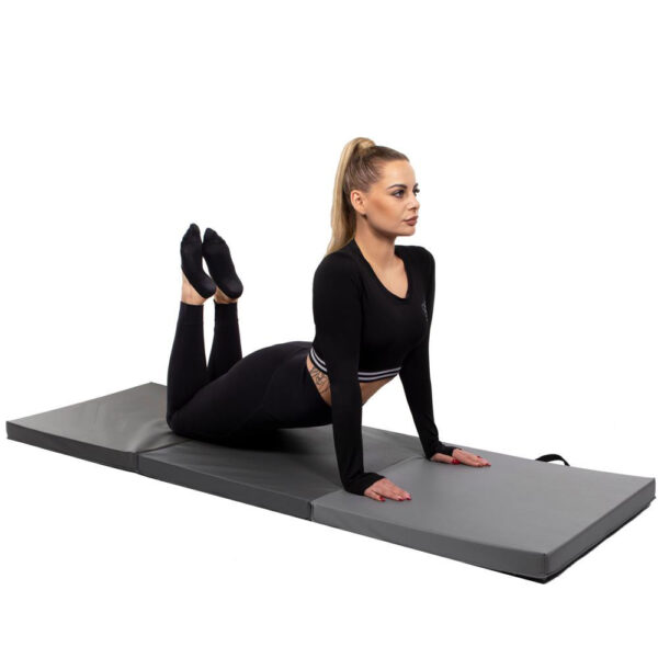 Vastag fitnesz szőnyeg gimnasztikai edzéshez, összecsukható, 180x60x5,5cm, szürke - Image 16