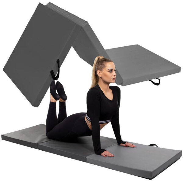 Vastag fitnesz szőnyeg gimnasztikai edzéshez, összecsukható, 180x60x5,5cm, szürke - Image 17