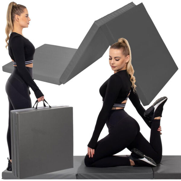 Vastag fitnesz szőnyeg gimnasztikai edzéshez, összecsukható, 180x60x5,5cm, szürke - Image 18