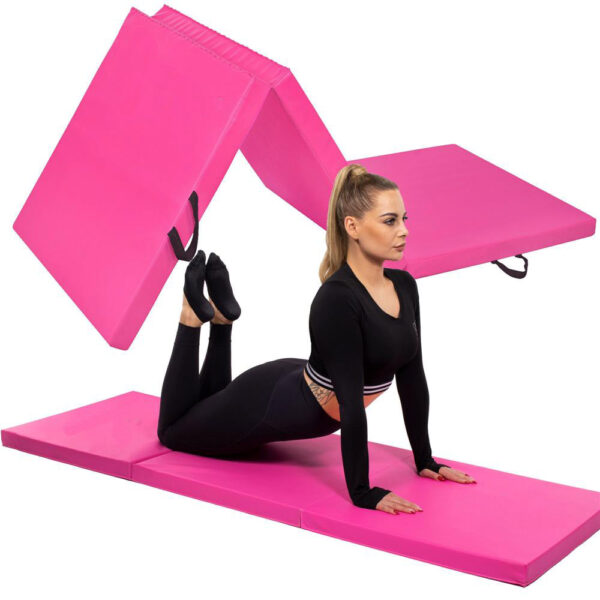 Vastag fitnesz szőnyeg gimnasztikai edzéshez, összecsukható, 180x60x5cm, rózsaszín - Image 3