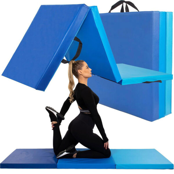 Saltea fitness groasa pentru antrenamente gimnastica, pliabila, 180x60x5,5cm, albastru - Image 3