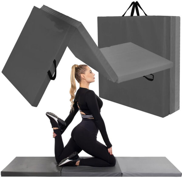 Vastag fitnesz szőnyeg gimnasztikai edzéshez, összecsukható, 180x60x5,5cm, szürke - Image 3