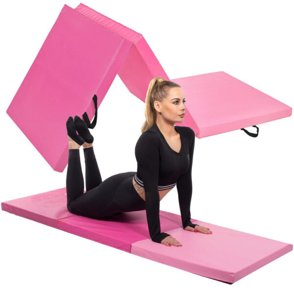 Vastag fitnesz szőnyeg gimnasztikai edzéshez, összecsukható, 180x60x5,5cm, rózsaszín - Image 21