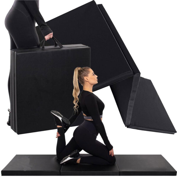 Vastag fitnesz szőnyeg gimnasztikai edzéshez, összecsukható, 180x60x5cm, fekete - Image 21