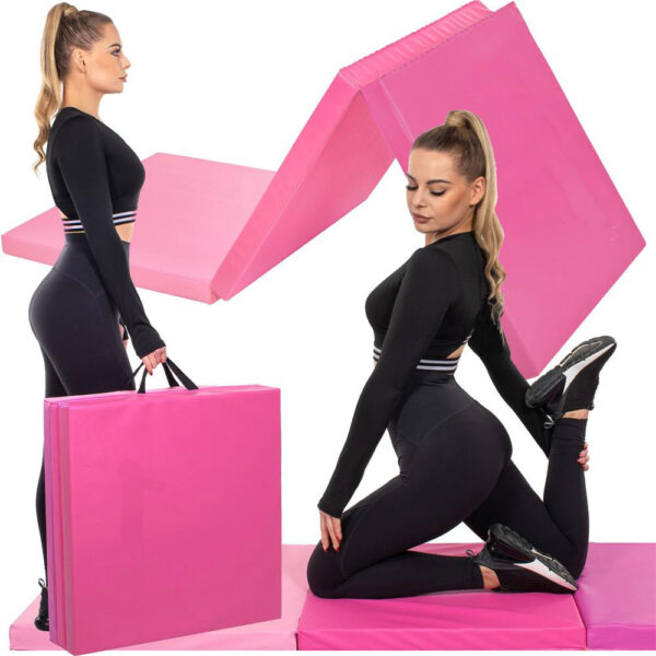 Vastag fitnesz szőnyeg gimnasztikai edzéshez, összecsukható, 180x60x5,5cm, rózsaszín - Image 22