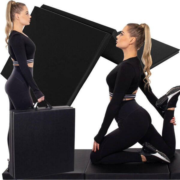 Vastag fitnesz szőnyeg gimnasztikai edzéshez, összecsukható, 180x60x5cm, fekete - Image 22