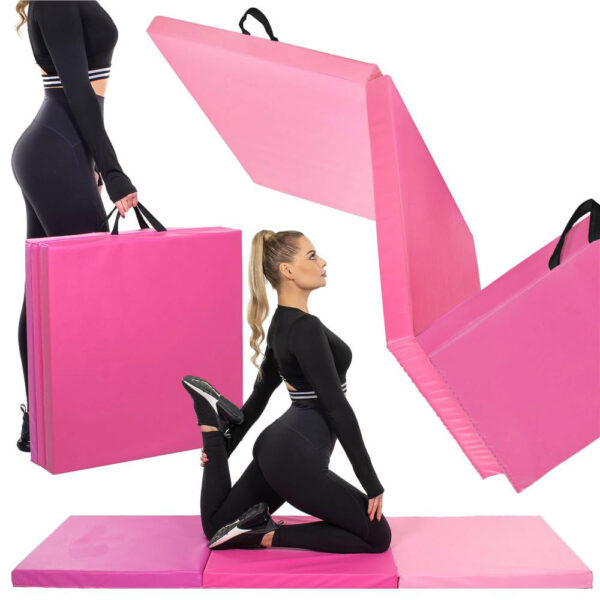 Vastag fitnesz szőnyeg gimnasztikai edzéshez, összecsukható, 180x60x5,5cm, rózsaszín - Image 23