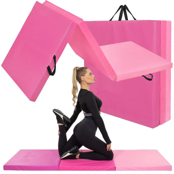Vastag fitnesz szőnyeg gimnasztikai edzéshez, összecsukható, 180x60x5,5cm, rózsaszín - Image 24
