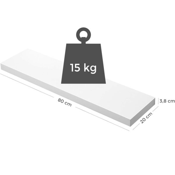 VASAGLE Lebegő függesztett fali polc, MDF, rögzítőrendszerrel együtt, 80x20x4cm, fehér - Image 3