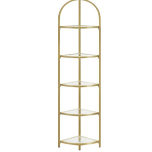 VASAGLE Raft de colt cu trepte pentru dormior, 5 etaje, din sticla securizata, cadru din otel, 28x28x158cm, auriu