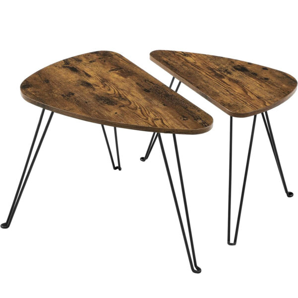 VASAGLE 2 db dohányzóasztal készlet, ipari stílusú, 60x38x48cm és 52x32x43cm, rusztikus barna és fekete