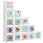 SONGMICS Dulap modular de depozitare jucarii, 16 cuburi cu usi, 123x31x123cm, alb