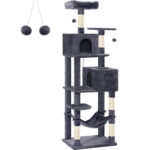 FEANDREA Ansamblu de joaca pentru pisici, tip copac, cu 1 culcus, 1 hamac si 2 ascunzatoare, 60x49x191cm, gri inchis