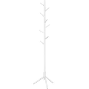 VASAGLE Cuier pentru haine, din lemn masiv, tip pom, cu 8 carlige, 175cm, alb