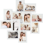 SONGMICS Rama foto de perete din MDF cu sticla, colaj de 12 fotografii, 63x63cm, alb