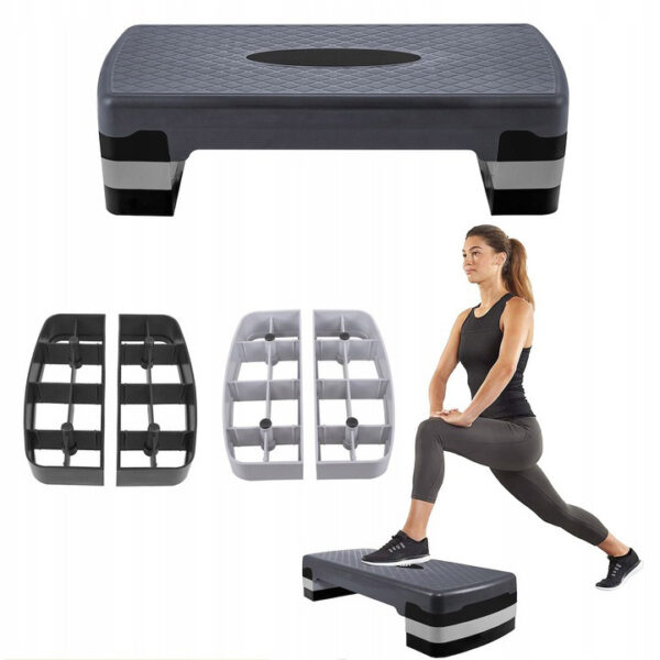 Aerobic steppad, 3 fokozatban állítható, terhelés 350 kg, 28x68x20cm, fekete és szürke - Image 4