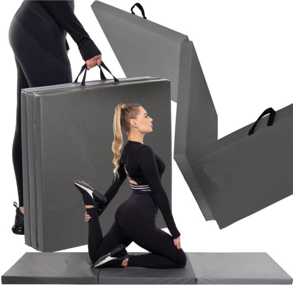 Vastag fitnesz szőnyeg gimnasztikai edzéshez, összecsukható, 180x60x5,5cm, szürke - Image 5