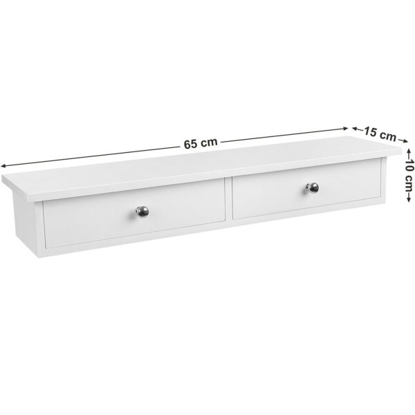 SONGMICS Lebegő falipolc 2 fiókkal, MDF, teherbírás 15kg, 15x65x10cm, fehér - Image 7