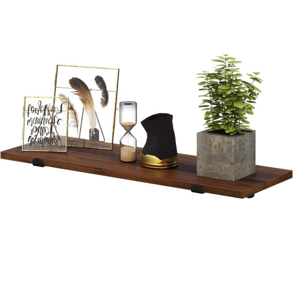 ÚJRACSOMAGOLT TERMÉK: SONGMICS 2 db lebegő fali polc készlet, MDF vintage fa hatású, 60x20cm, polconként 15 kg, orosz barna - Image 9
