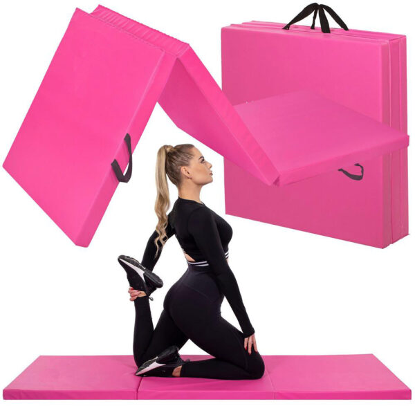 Vastag fitnesz szőnyeg gimnasztikai edzéshez, összecsukható, 180x60x5cm, rózsaszín - Image 6