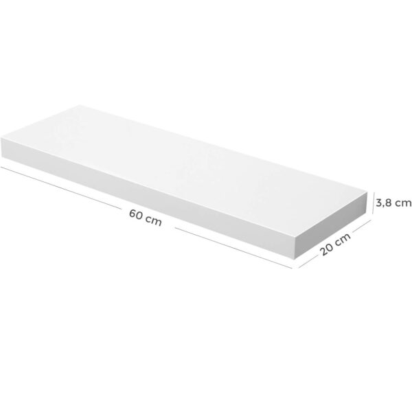 VASAGLE Lebegő függesztett fali polc, MDF lapból, rögzítőrendszerrel együtt, 60x20x4cm, fehér - Image 7