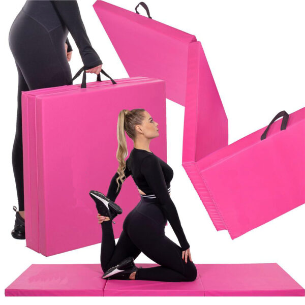 Vastag fitnesz szőnyeg gimnasztikai edzéshez, összecsukható, 180x60x5cm, rózsaszín - Image 7