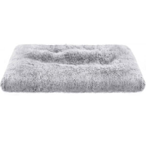 FEANDREA Pat pufos pentru caini sau pisici, captuseala moale cu fir lung, lavabil la masina, XL, 110x73cm, gri deschis