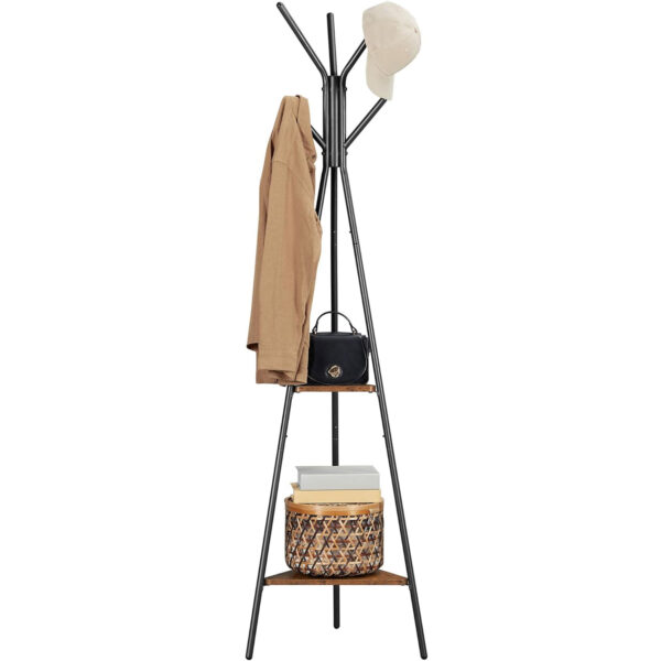 VASAGLE Cuier metalic, cu ​​2 rafturi MDF, inaltime 179cm, stil industrial, maro rustic si negru - Image 14