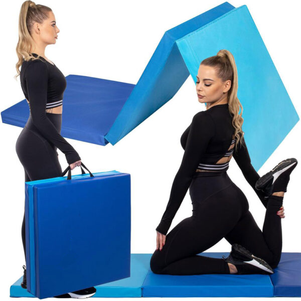 Saltea fitness groasa pentru antrenamente gimnastica, pliabila, 180x60x5,5cm, albastru - Image 8