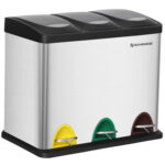 SONGMICS Rozsdamentes szemetes 3 rekeszes szelektív gyűjtéssel, belső vödrökkel, 3x8 literes, ezüst és fekete
