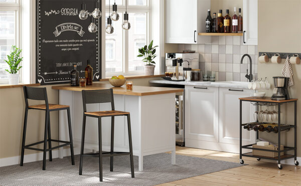 VASAGLE Set 2 scaune de bar, inalte cu spatar, cadru metalic, sezut MDF, industrial, 51x43x97cm, maro rustic si negru - Image 2