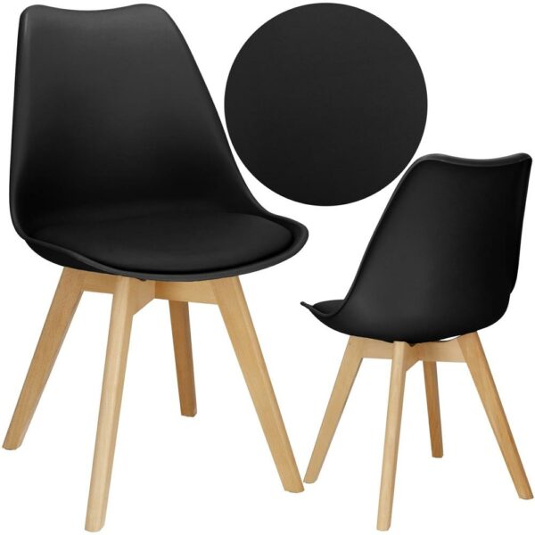 Set 4 scaune dining Verdhe pentru bucatarie cu perna tapitata cu piele ecologica, 44x82cm, negru - Image 2